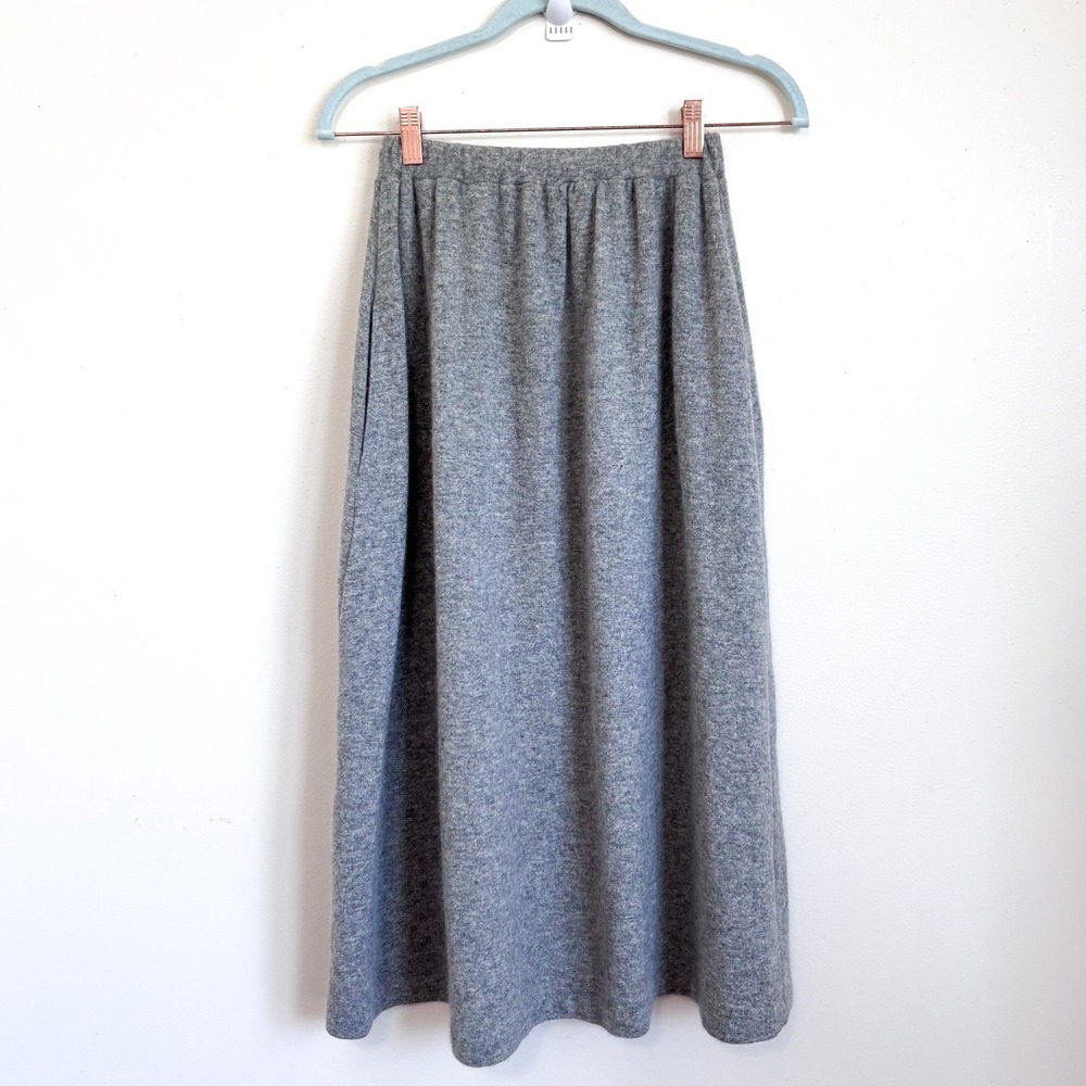 Vintage Pierre Cardin Womens Midi Skirt Small Gray Lambswool Angora Knit Pockets